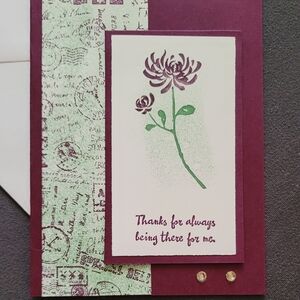 Handnade Elegant Floral Greeting Card in Purple and Green